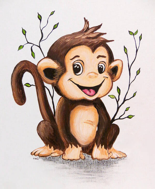 Monkey Art Print featuring the painting Manny the Monkey by Teresa Wing