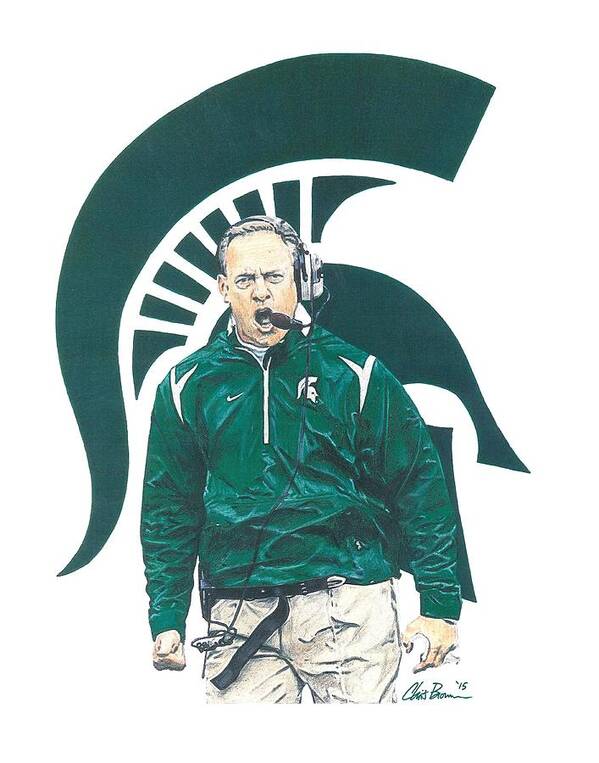Michigan State Spartans Art Print featuring the drawing Mark Dantonio by Chris Brown