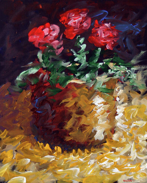 Abstract Art Print featuring the painting Mark Webster - Abstract Electric Roses Acrylic Still Life Painting by Mark Webster