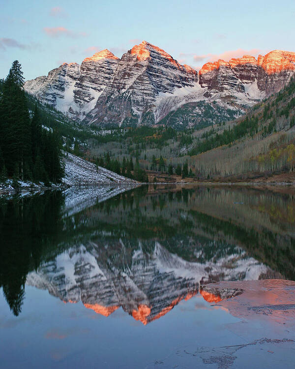 Nature Art Print featuring the photograph Maroon Bells at Sunrise by Harold Rau