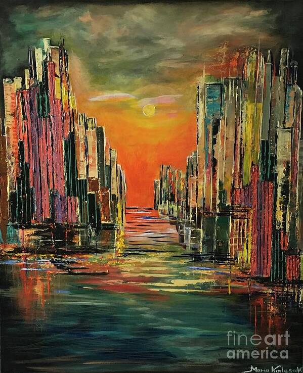 Modern Painting Art Print featuring the painting Metal city by Maria Karlosak