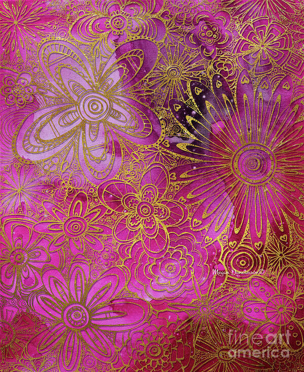 Gold Art Print featuring the painting Metallic Gold and Pink Floral Pattern Design Golden Explosion by Megan Duncanson by Megan Aroon