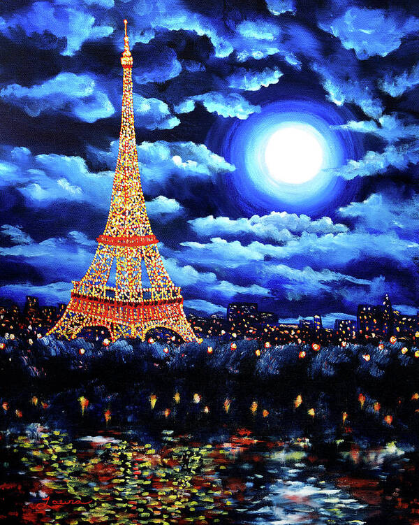 Eiffel Tower Art Print featuring the painting Midnight in Paris by Laura Iverson