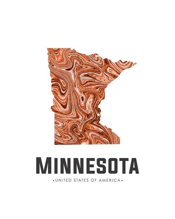 Minnesota Art Print featuring the mixed media Minnesota Map Art Abstract in Brown by Studio Grafiikka