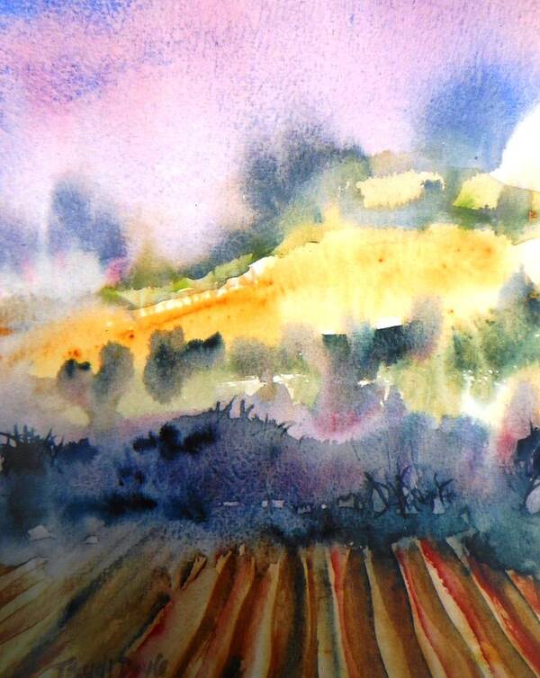 Misty Dawn Art Print featuring the painting Misty Dawn over Ploughed Field by Trudi Doyle