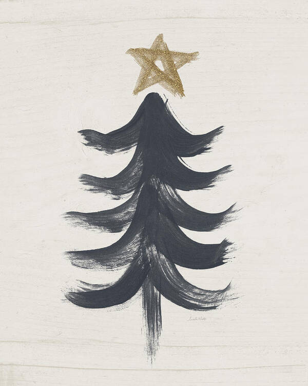 Contemporary Art Print featuring the painting Modern Primitive Black and Gold Tree 1- Art by Linda Woods by Linda Woods