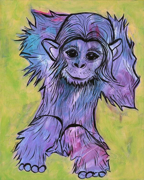 Purple Monkey Art Print featuring the painting Monkey Mischief by Darcy Lee Saxton