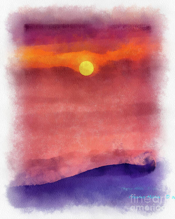 Water Art Print featuring the painting Moon Rise in aquarelle by Charles Muhle