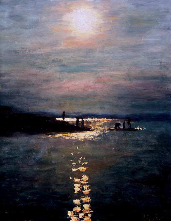 Sunset Art Print featuring the painting Moonlight by Ashlee Trcka