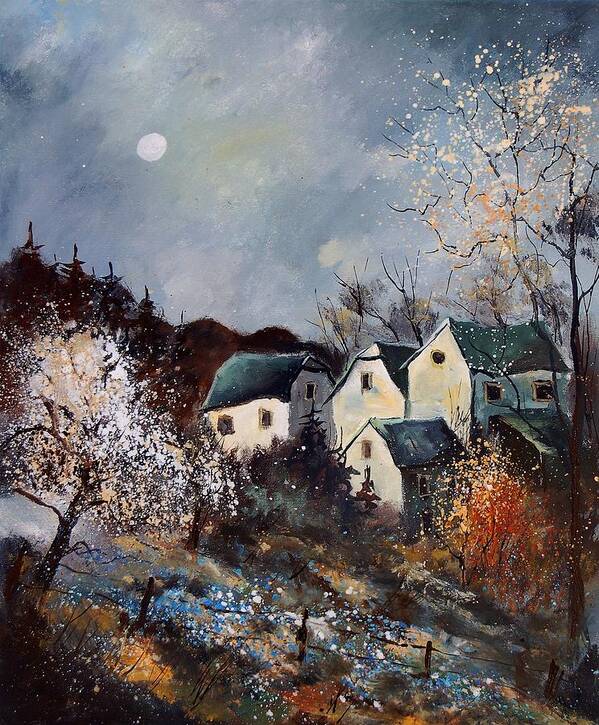 Village Art Print featuring the painting Moonshine by Pol Ledent