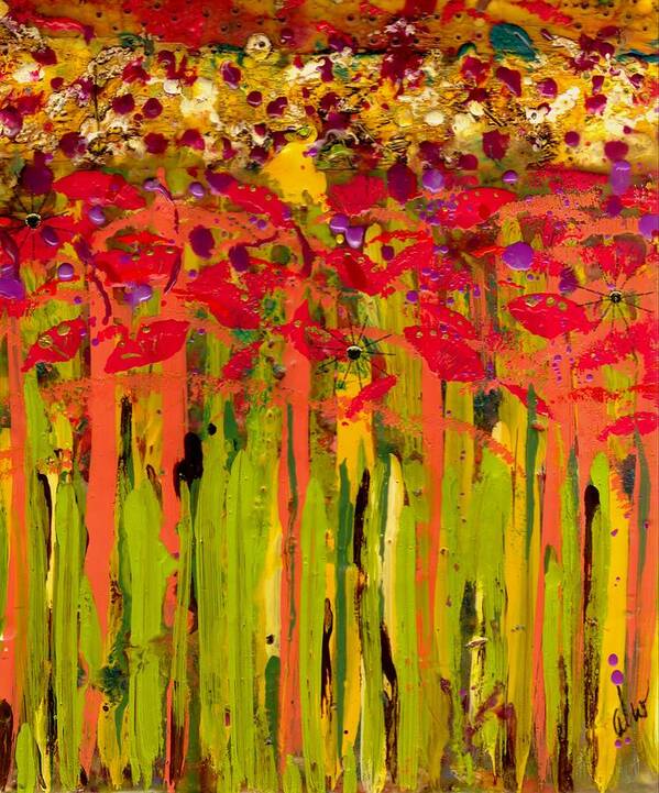 Wood Art Print featuring the mixed media More Flowers in the Field by Angela L Walker