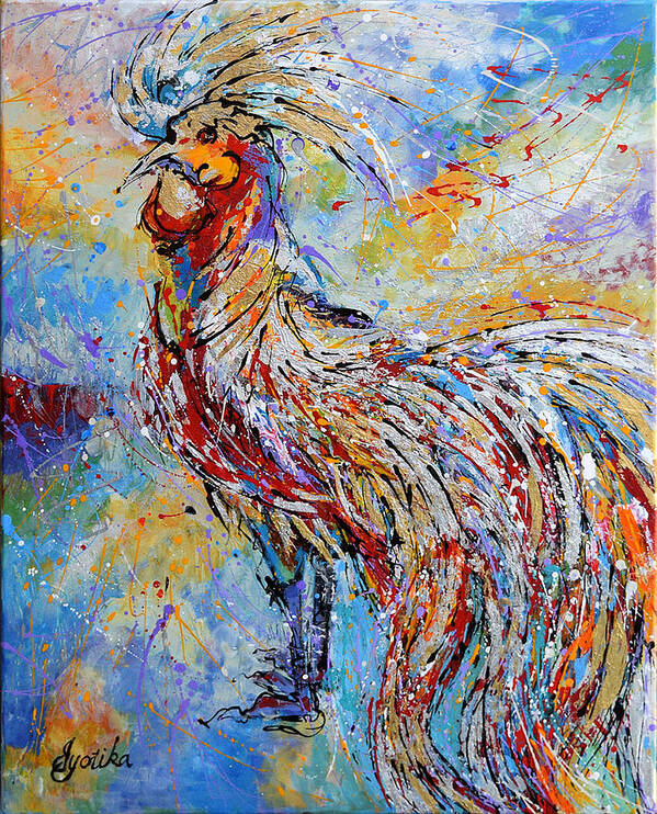 Long Tail Rooster Art Print featuring the painting Morning Call by Jyotika Shroff
