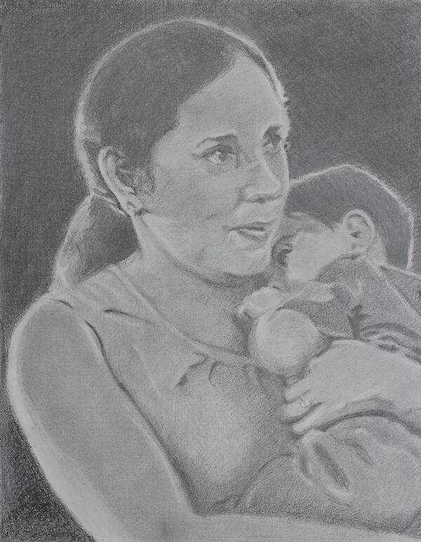 Portrait Art Print featuring the drawing Mother and Child by Vera Smith