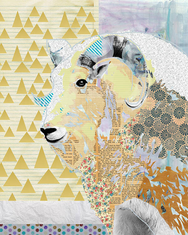 Mountain Art Print featuring the mixed media Mountain Goat Collage by Claudia Schoen