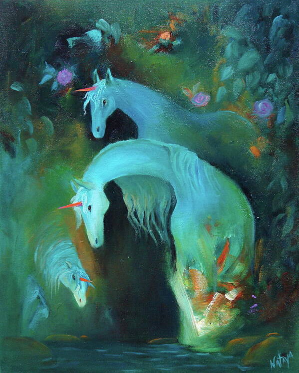 Unicorn Art Print featuring the painting Mystical Waters by Nataya Crow