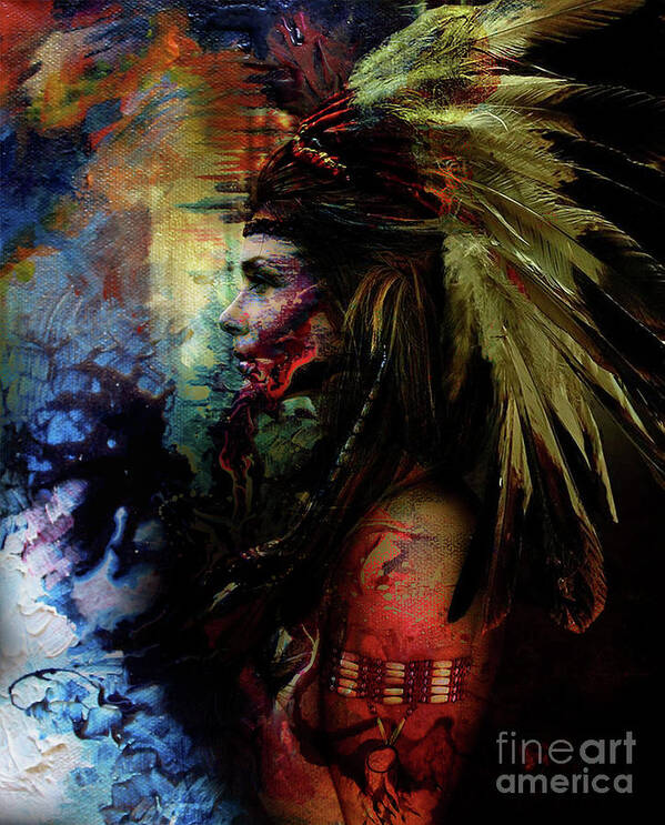 Native American Art Print featuring the painting Native American Feather by Gull G