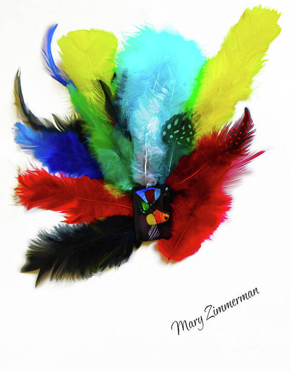 Native American Art Print featuring the mixed media Native American Tribal Feathers by Mary Zimmerman