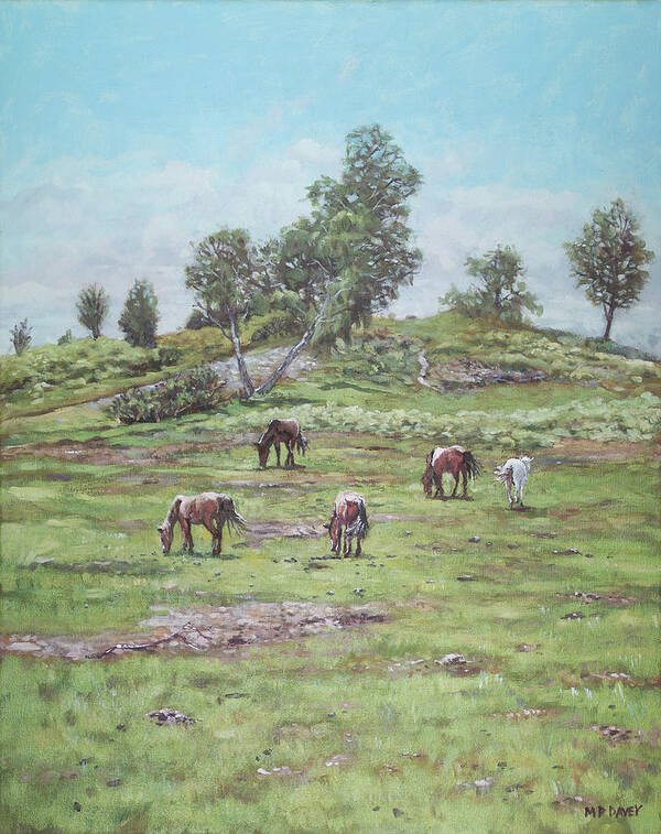 Horses Art Print featuring the painting New Forest Lyndhurst Hampshire by Martin Davey