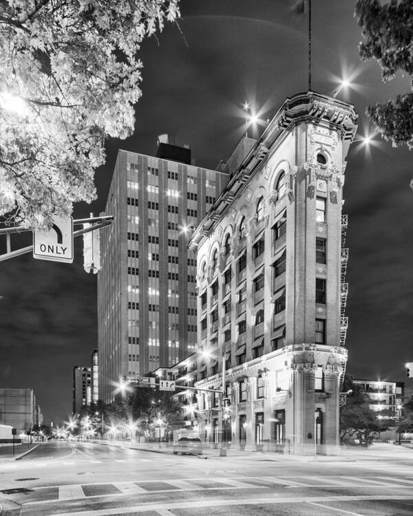 Downtown Art Print featuring the photograph Night Photograph of the Flatiron or Saunders Triangle Building - Downtown Fort Worth - Texas by Silvio Ligutti