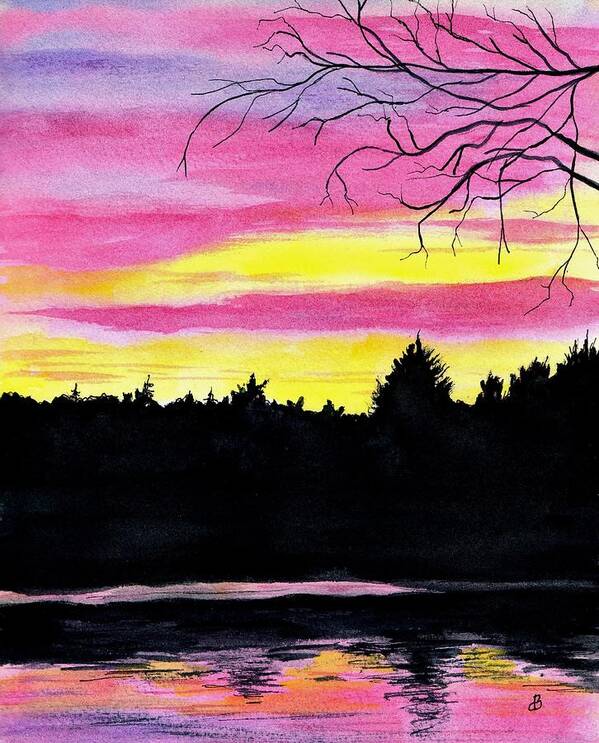 Watercolor Art Print featuring the painting November Sunset Maine by Brenda Owen