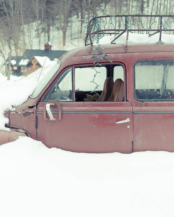 Vermont Art Print featuring the photograph Old Car Buried in the Snow Woodstock Vermont by Edward Fielding