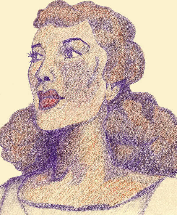 Woman Art Print featuring the drawing Old School Hollywood by Jean Haynes