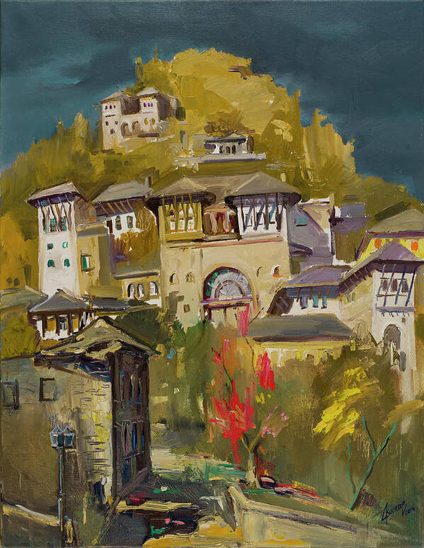 Art Art Print featuring the painting Old Traditional Characteristic Houses In Gjirokaster by Azem Kucana