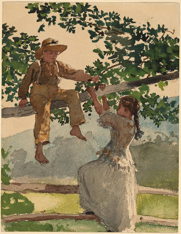 Winslow Homer Art Print featuring the painting On the Fence #2 by Winslow Homer