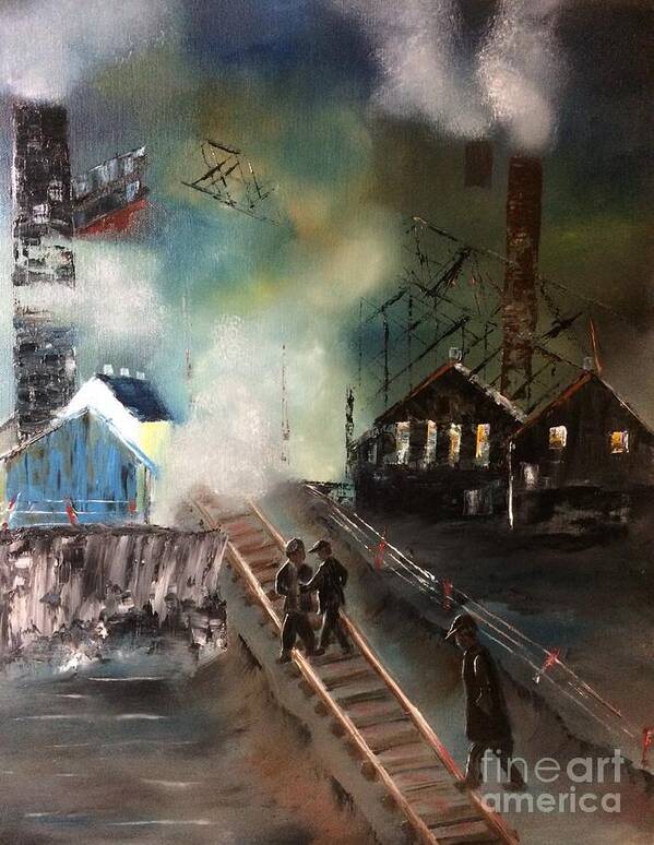Coal Art Print featuring the painting On The Pennsylvania Tracks by Denise Tomasura