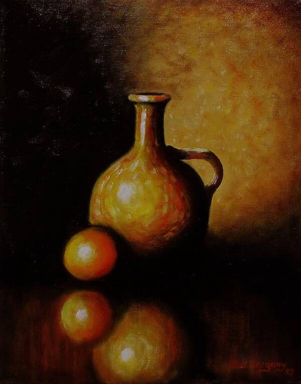 Still Life Art Print featuring the painting Orange and Jug by Gene Gregory