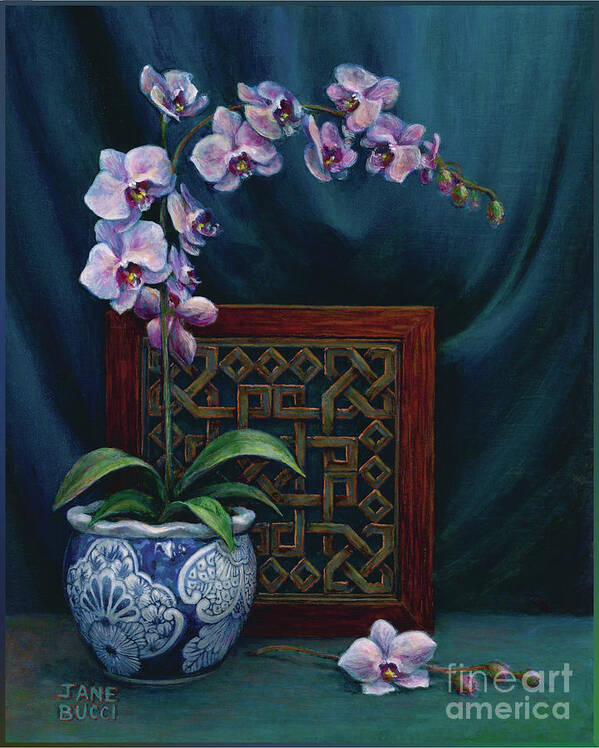 Still Life Art Print featuring the painting Orchids in a Chinese Pot by Jane Bucci