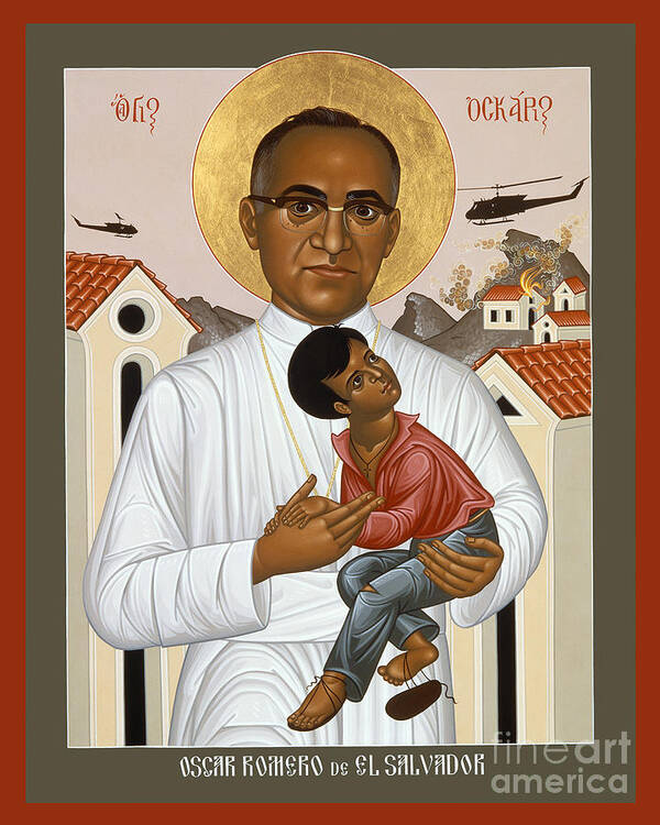St. Oscar Romero Of El Salvado Art Print featuring the painting St. Oscar Romero of El Salvado - RLOSR by Br Robert Lentz OFM
