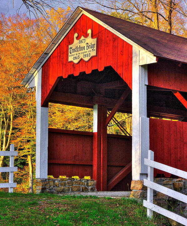 Trostletown Covered Bridge Art Print featuring the photograph PA Country Roads - Trostletown Covered Bridge Over Stony Creek No. 6A Close1 - Somerset County by Michael Mazaika