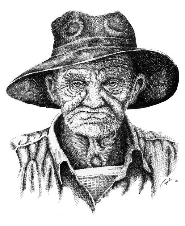 Western Art Print featuring the drawing Pappy by Lawrence Tripoli