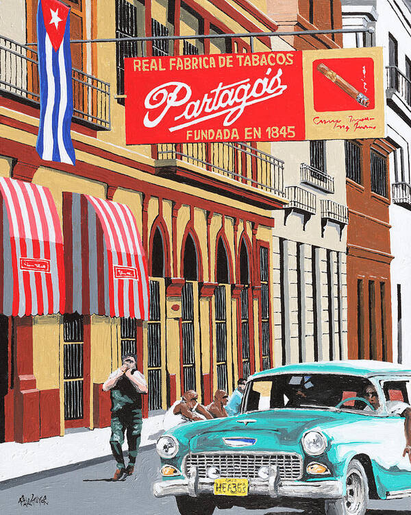 Partagas Cigar Factory Art Print featuring the painting Partagas Cigar Factory Havana Cuba by Miguel G