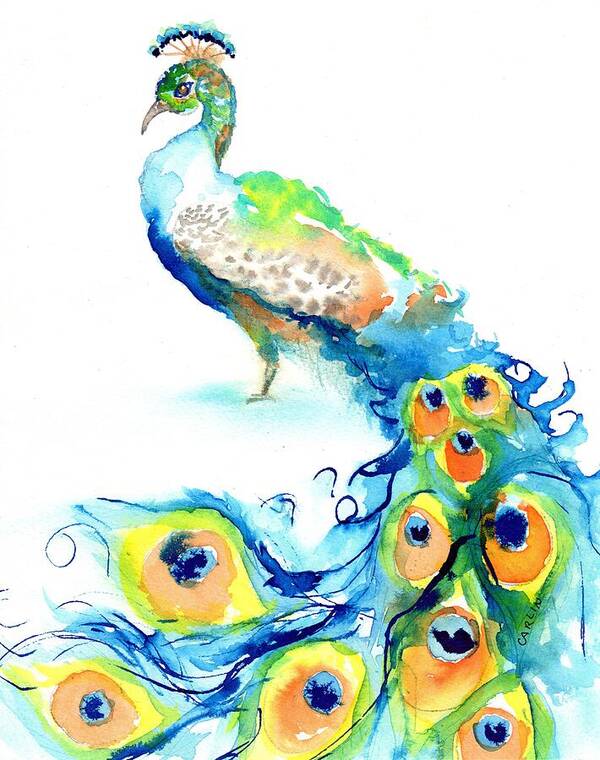 Peacock Art Print featuring the painting Peacock Watercolor by Carlin Blahnik CarlinArtWatercolor