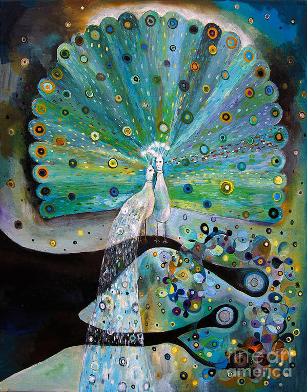 Peacock Art Print featuring the painting Peacock Wedding by Manami Lingerfelt