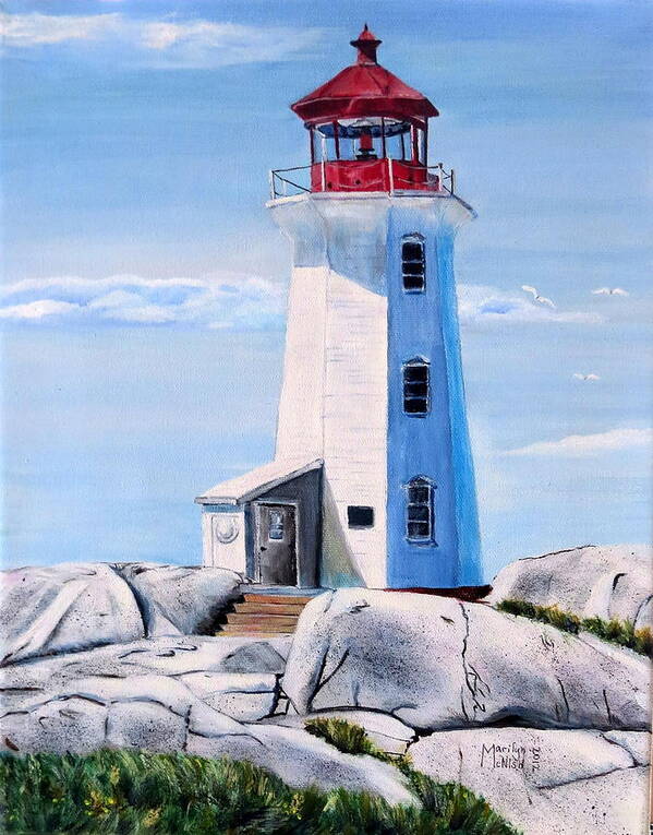 Peggy's Cove Art Print featuring the painting Peggy's Cove Lighthouse by Marilyn McNish