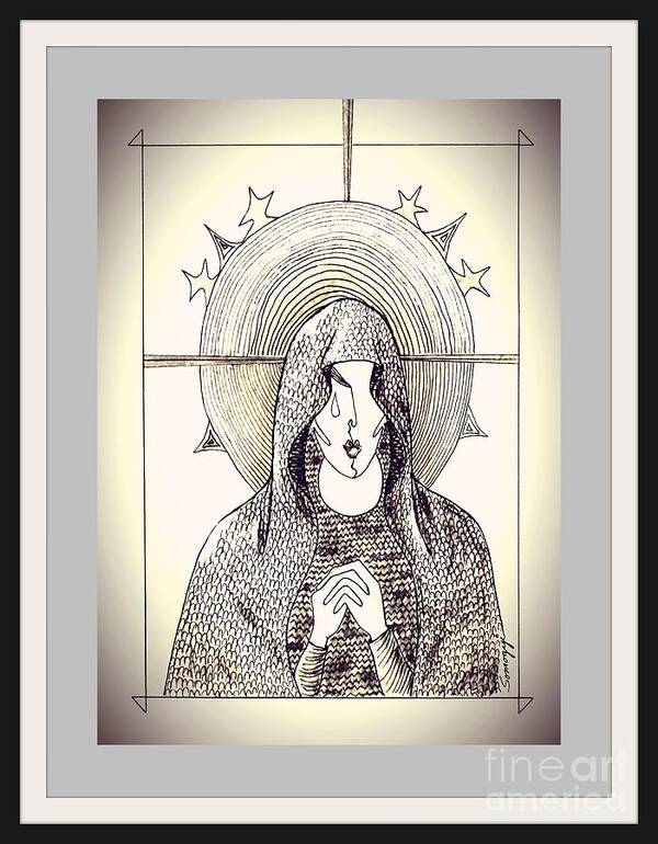 Virgin Mary Art Print featuring the drawing Pieta -- vintage sepia by Jayne Somogy