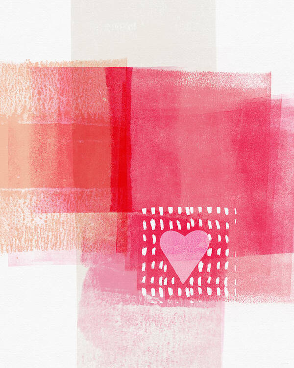 Heart Art Print featuring the mixed media Pink and White Minimal Heart- Art by Linda Woods by Linda Woods