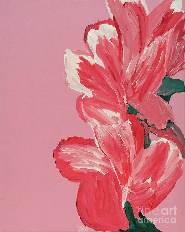 Hibiscuses Art Print featuring the painting Pink Hibiscus Flowers by Karen Nicholson