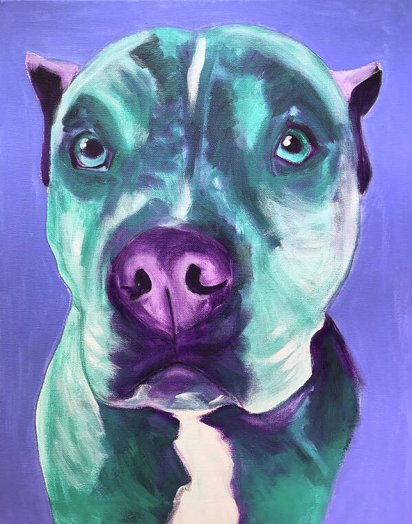 Pet Portrait Art Print featuring the painting Pit Bull - Aqua by Dawg Painter