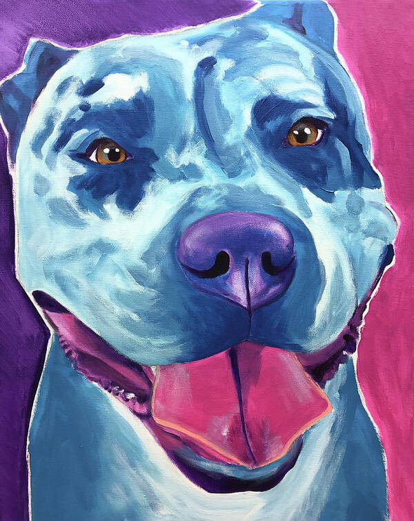 Pet Portrait Art Print featuring the painting Pit Bull - Merle by Dawg Painter