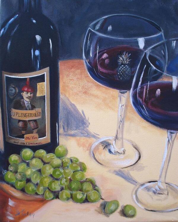 Wine Art Print featuring the painting Plungerhead by Donna Tuten