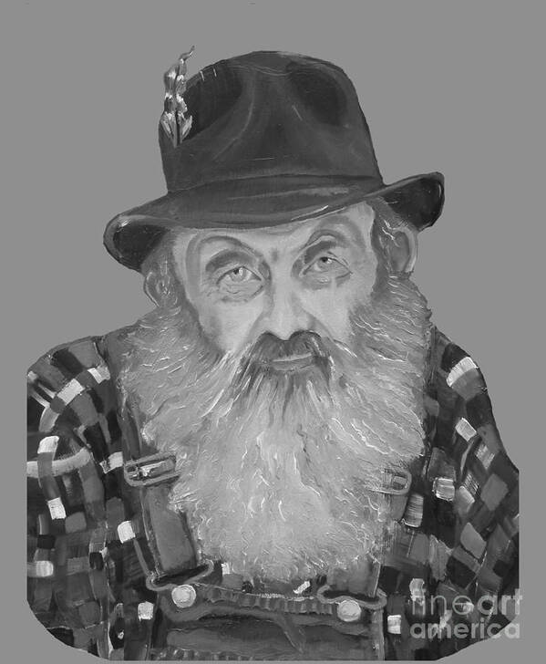 Popcorn Sutton T-shirts Art Print featuring the painting Popcorn Sutton Moonshiner Bust - T-Shirt Transparent B and W by Jan Dappen