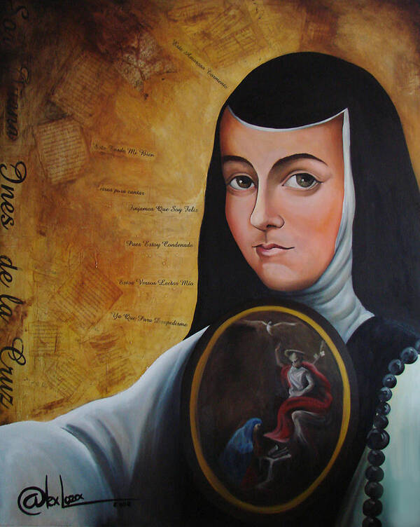 Mexico Art Print featuring the painting Portrait of Sor Juana Ines de la Cruz by Alex Loza