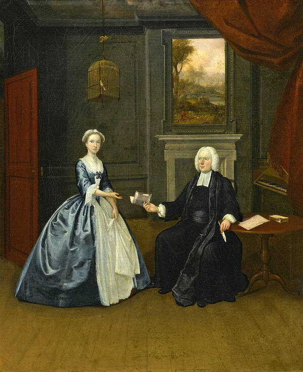 Arthur Devis Art Print featuring the painting Portrait of the Reverend Thomas D'Oyly with His Wife Henrietta Maria Full-Length in an Interior by Arthur Devis