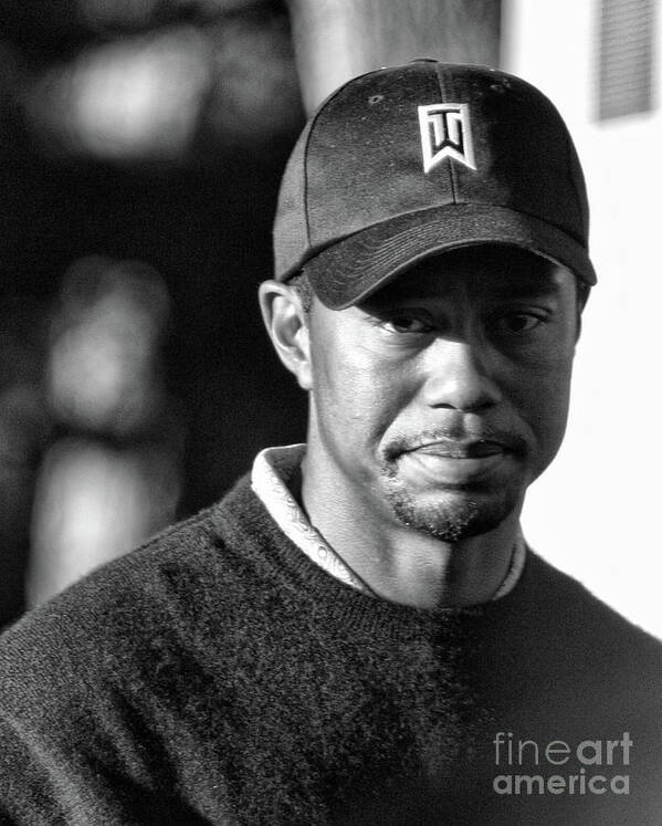 Tiger Art Print featuring the photograph Portrait Tiger Woods Black White by Chuck Kuhn