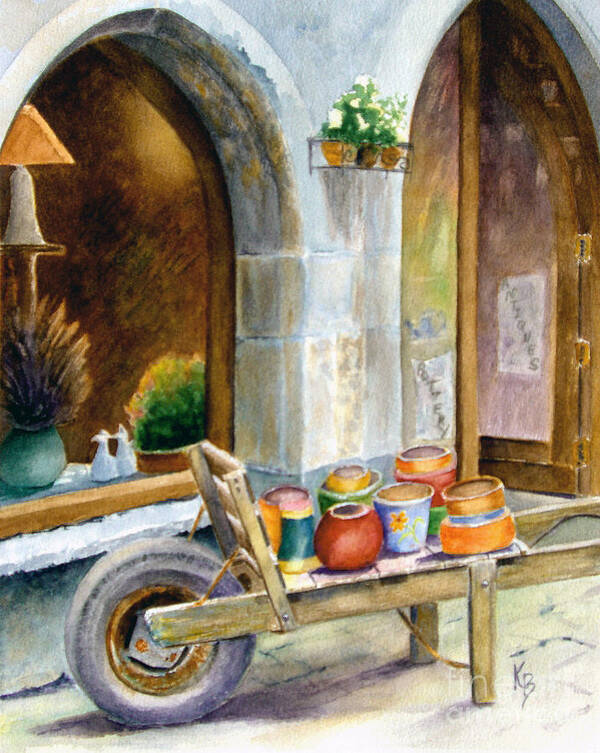Cityscape Art Print featuring the painting Pottery Cart by Karen Fleschler