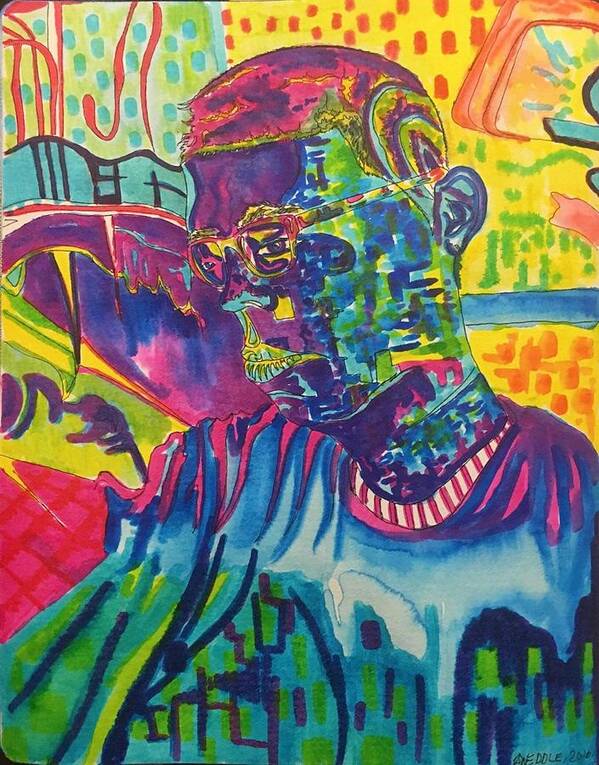 Self-portrait Art Print featuring the drawing Psychedelic Self-Portrait by Angela Weddle